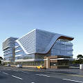 Aerial Planning for Modern Office Building with Glass Facade Road and Green Landscaping