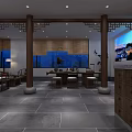 Traditional Chinese Shop Front Desk With Wooden Design Marble Countertop And Decorative Shelves