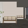 Modern Wooden Leisure Chair With Woven Seat In Bright Interior And Green Plant By Window