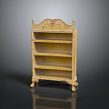 Antique Yellow Etagere With Carved Top Multiple Shelves And Wheeled Base