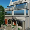 Two Story Detached Villa Exterior With Large Windows Balcony And Stone Finish