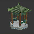 Traditional Chinese Style Pavilion With Gray Tile Roof Red Pillars And Blue Decorations
