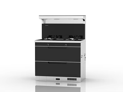 Modern Black And White Kitchen Appliance With Integrated Stove Range Hood And Drawer Design 3d model