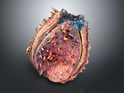 Textured Irregular Spiky Object With Red Brown Surface Blue Orange Spots And Glossy Finish 3d model