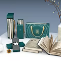 Green Decorative Gift Boxes And Tote Bags With Golden Patterns For Lifestyle Products