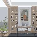 Modern Living and Dining Room Interior With Open Layout Sofa Coffee Table TV Wall Marble Lighting