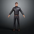 3D Male Character Model Wearing Dark Shirt Pants Belt And Brown Shoes Standing Pose