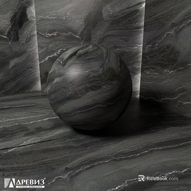 Black Marble Sphere Component With Natural Vein Texture And Background Panels 3d model 