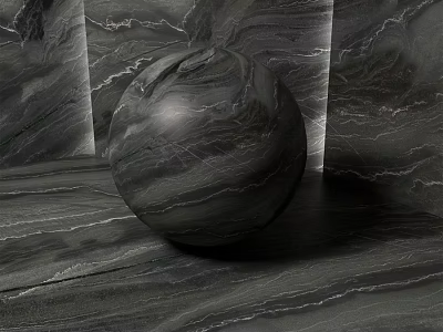 Black Marble Sphere Component With Natural Vein Texture And Background Panels 3d model
