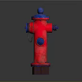 Red And Blue Fire Hydrant With Metal Chains On Gray Background