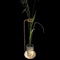 Tall Stem Plants in Transparent Glass Vase with Metal Stand and Brown Container