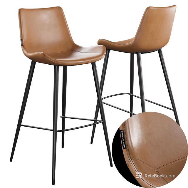 Modern Brown Leather Bar Stools With Black Metal Legs And Comfortable Seats 3d model 