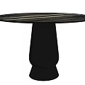Stylish Round Black Marble Top Dining Table With Sleek Black Cylindrical Base Design 3d model