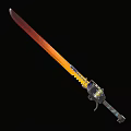 Fantasy Sword With Gradient Red Yellow Blade Serrated Edge And Striped Handle