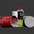 Assorted Canned Food Containers With Open Lids and Green Beans