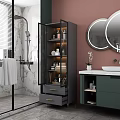 White Bathroom Cabinet Featuring Glass Doors Drawers Shelves Marble And Mirrors
