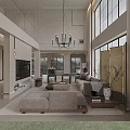 Modern Spacious Open Plan Living And Dining Room With High Ceiling And Large Floor Windows