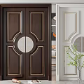 Elegant Modern Double Doors Interior Design With Brown White Gold Accents And Circular Patterns 3d model