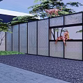Indoor Garden Landscape Featuring Gray Walls Black Gravel Ground Green Lawn Trees And Monkeys