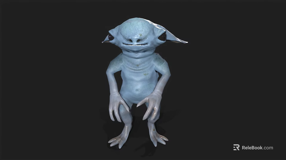 Blue Alien Like Game Movie Character With Large Ears And Long Claws 3d model 