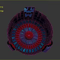 Futuristic Circular Tech Device Featuring Glowing Red Blue Ring And Geometric Patterns