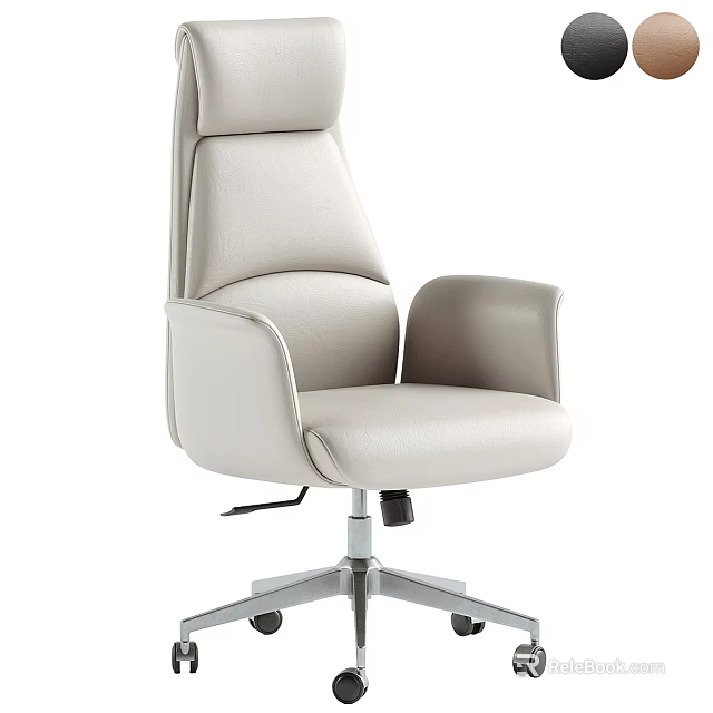 Sleek Modern Light Beige Leather High Back Office Chair With Swivel Base And Comfortable Headrest 3d model 
