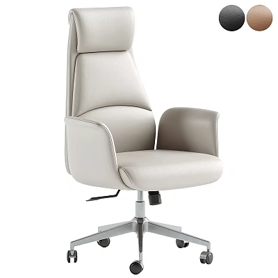 Sleek Modern Light Beige Leather High Back Office Chair With Swivel Base And Comfortable Headrest 3d model