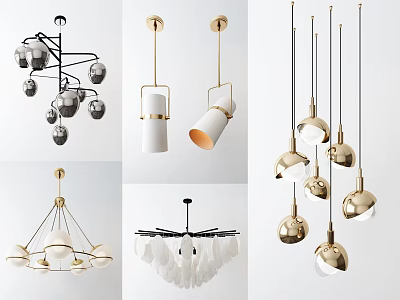 Modern Chandeliers and Pendant Lights with Gold White Metal Glass Minimalist Design for Home Interior 3d model