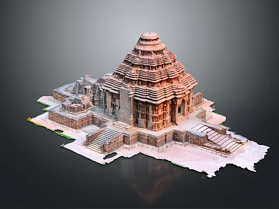Cartoon Scene Of Ancient Temple With Multi Tiered Tower Intricate Carvings And Stone Steps 3d model