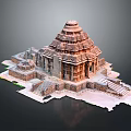 Cartoon Scene Of Ancient Temple With Multi Tiered Tower Intricate Carvings And Stone Steps