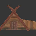 Traditional Wooden Architectural Model With Triangular Roof Carved Top Decorations And Colored Roof Sections
