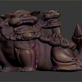 Traditional Chinese Red Stone Lion Sculpture With Intricate Carved Details