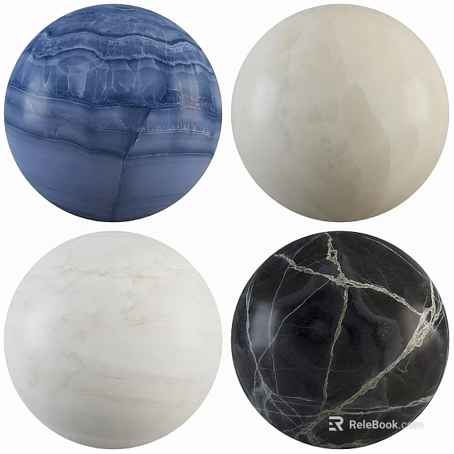Decorative Spherical Components With Diverse Marble Textures And Color Patterns 3d model