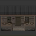Log Cabin With Blue Corrugated Metal Roof Wooden Porch Railing And Steps