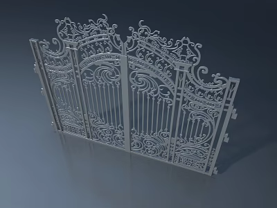 Ornate Wrought Iron Swing Door With Intricate Decorative Scrollwork Design 3d model