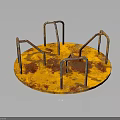 Rusty Metal Playground Spinning Platform With Yellow Rusted Surface And Metal Bars