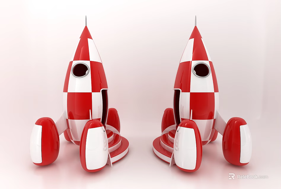 Two Red White Checkered Rocket Models With Symmetric Design And Decorative Features 3d model 