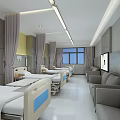 Modern Hospital Ward Interior With Beds Sofas Curtains Windows And Medical Equipment
