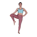 Woman In Blue Sports Bra And Pink Leggings Standing In Single Leg Fitness Pose