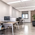 Modern Spacious Public Office Space With Desks Computers Office Chairs And Plants
