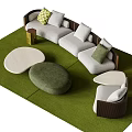 Modern Sofa and Coffee Table Set With Green Carpet and Decorative Pillows 3d model