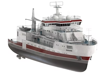 Modern Yacht With White Hull Red Stripe Upper Deck And Antennas 3d model