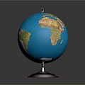 Blue World Globe With Brass Base And Rotating Metal Stand