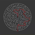 Modern Circular Maze Design With Red Pathway In 3D Visual Rendering 3d model