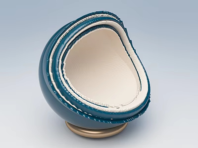 Modern Single Chair With Blue Exterior Beige Interior And Gold Base Stitched Details 3d model