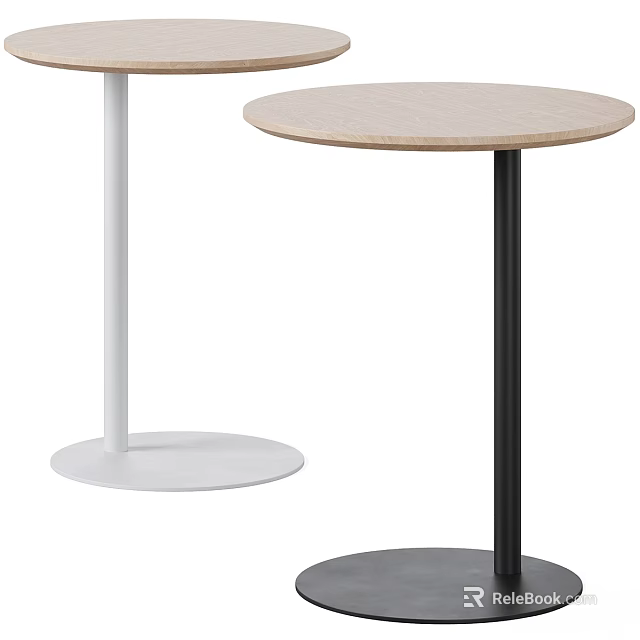 Modern Round Dining Tables With White And Black Bases And Light Wooden Tops 3d model 