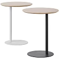 Modern Round Dining Tables With White And Black Bases And Light Wooden Tops