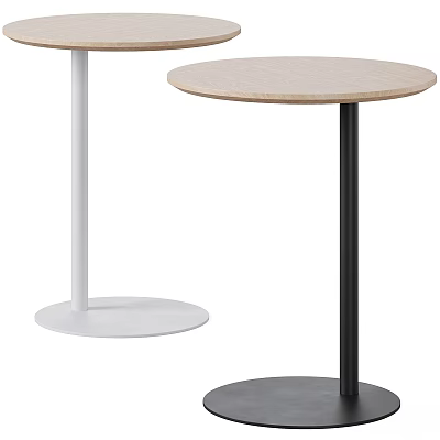 Modern Round Dining Tables With White And Black Bases And Light Wooden Tops 3d model