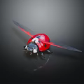 Red Ladybug With Black Spots And Extended Wings On Dark Shiny Surface 3d model