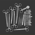 Metal Surgical Instruments Including Scissors Forceps And Scalpels Arranged Neatly On Black Background